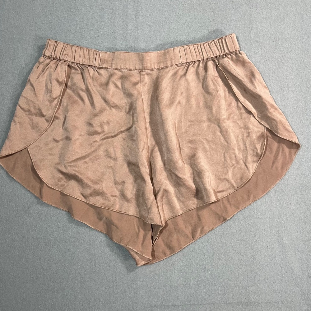 Lunya Good In Bed Silk Sleeping Shorts Tan Small Tulip Hem